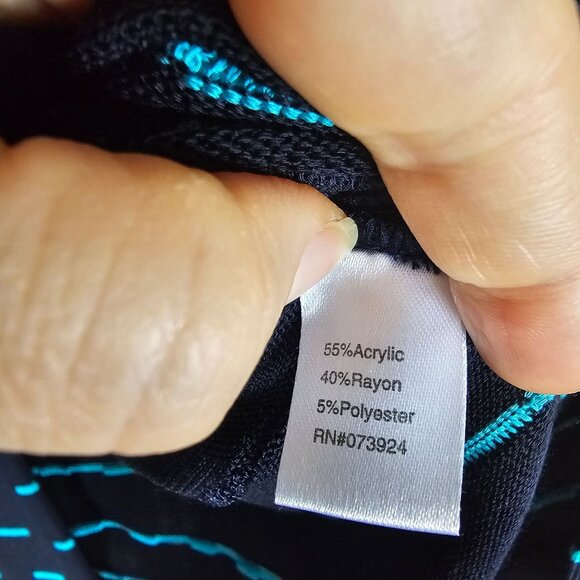 Ming Wang Navy Open-Front Cardigan 1X Aqua Accents Hook Closure Office Mature - Picture 6 of 12